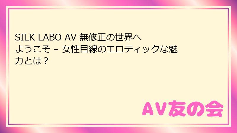 SILK LABO AV 無修正の世界へようこそ – 女性目線のエロティックな魅力とは？