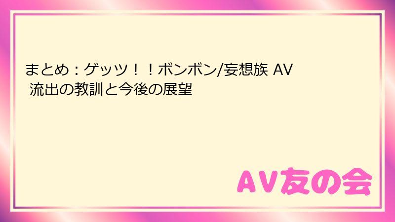 まとめ:ゲッツ!!ボンボン/妄想族 AV 流出の教訓と今後の展望