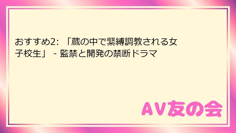 おすすめ2: 「蔵の中で緊縛調教される女子校生」 - 監禁と開発の禁断ドラマ