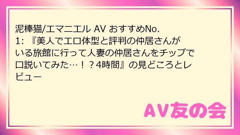 泥棒猫/エマニエル AV おすすめNo.1: 『美人でエロ体型と評判の仲居さんがいる旅館に行って人妻の仲居さんをチップで口説いてみた…！？4時間』の見どころとレビュー