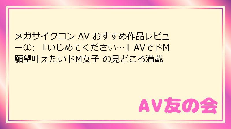 メガサイクロン AV おすすめ作品レビュー①: 『いじめてください…』AVでドM願望叶えたいドM女子 の見どころ満載