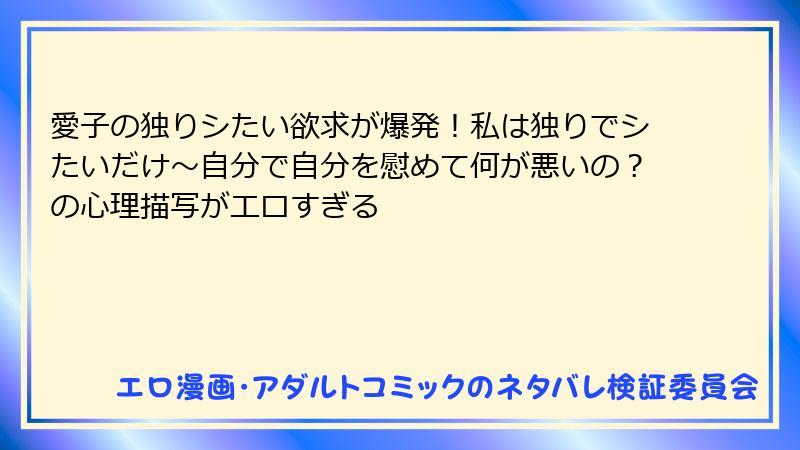 愛子の独りシたい欲求が爆発!私は独りでシたいだけ~自分で自分を慰めて何が悪いの?の心理描写がエロすぎる