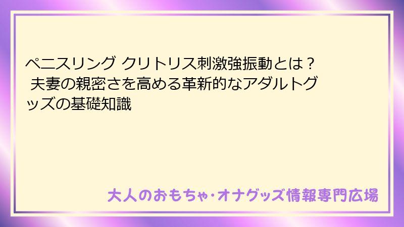 ペニスリング クリトリス刺激強振動とは？ 夫妻の親密さを高める革新的なアダルトグッズの基礎知識