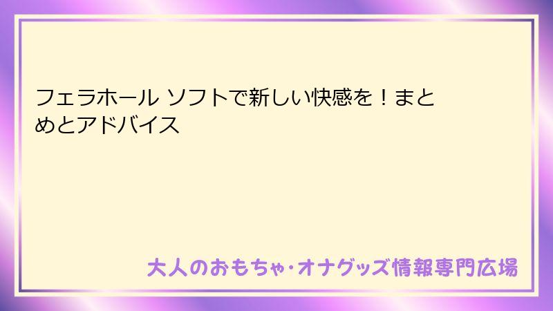 フェラホール ソフトで新しい快感を！まとめとアドバイス