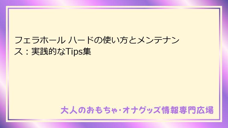フェラホール ハードの使い方とメンテナンス：実践的なTips集