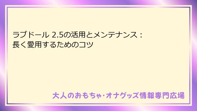ラブドール 2.5の活用とメンテナンス:長く愛用するためのコツ