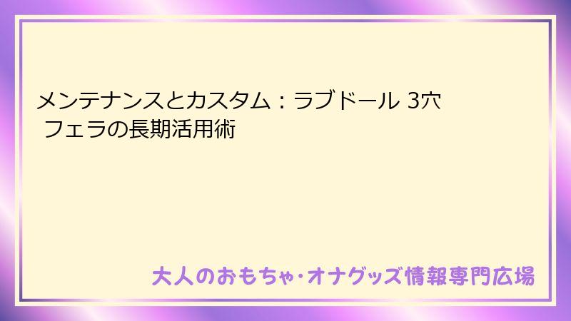 メンテナンスとカスタム：ラブドール 3穴 フェラの長期活用術