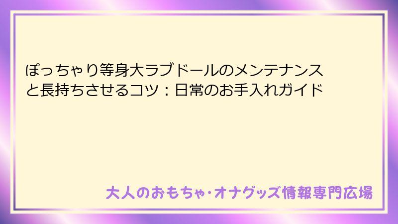 ぽっちゃり等身大ラブドールのメンテナンスと長持ちさせるコツ：日常のお手入れガイド