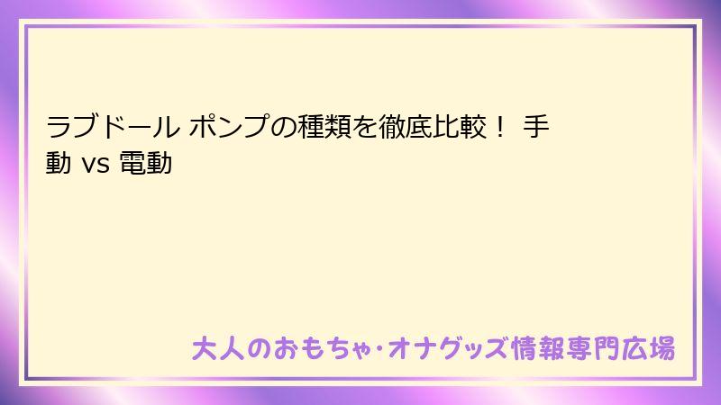 ラブドール ポンプの種類を徹底比較! 手動 vs 電動
