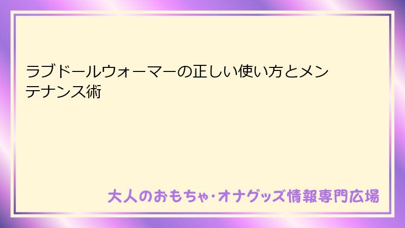 ラブドールウォーマーの正しい使い方とメンテナンス術