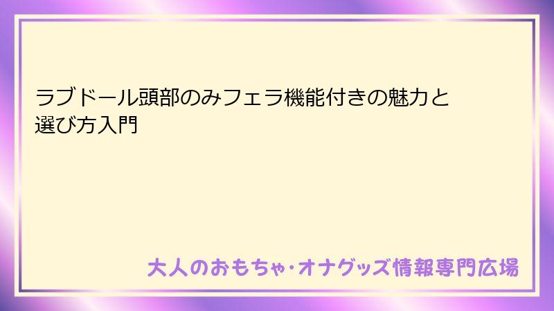 ラブドール頭部のみフェラ機能付きの魅力と選び方入門