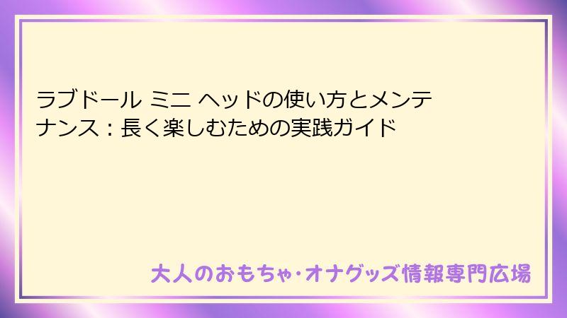 ラブドール ミニ ヘッドの使い方とメンテナンス：長く楽しむための実践ガイド