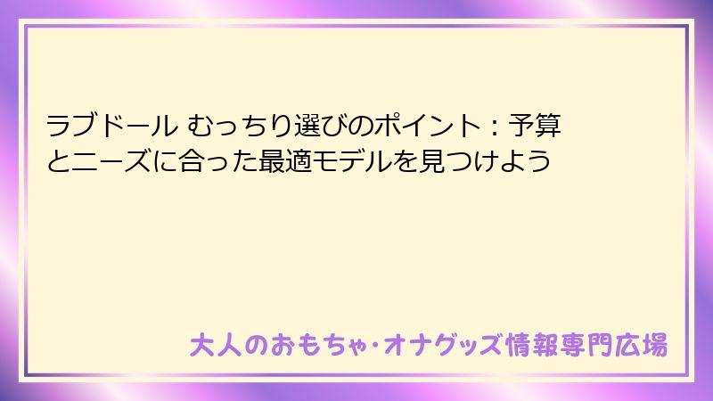 ラブドール むっちり選びのポイント：予算とニーズに合った最適モデルを見つけよう