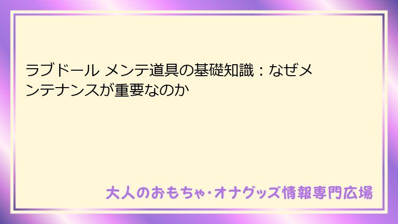 ラブドール メンテ道具の基礎知識：なぜメンテナンスが重要なのか