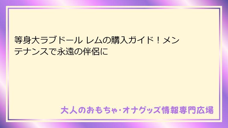 等身大ラブドール レムの購入ガイド!メンテナンスで永遠の伴侶に