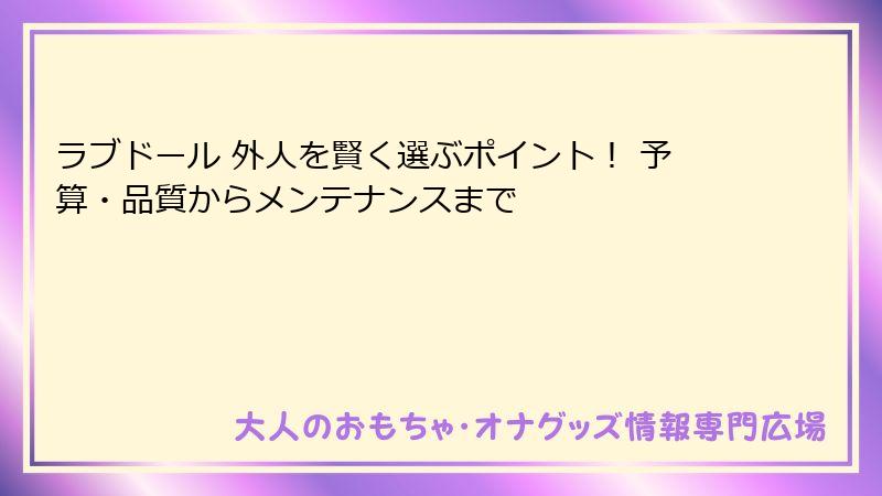 ラブドール 外人を賢く選ぶポイント！ 予算・品質からメンテナンスまで