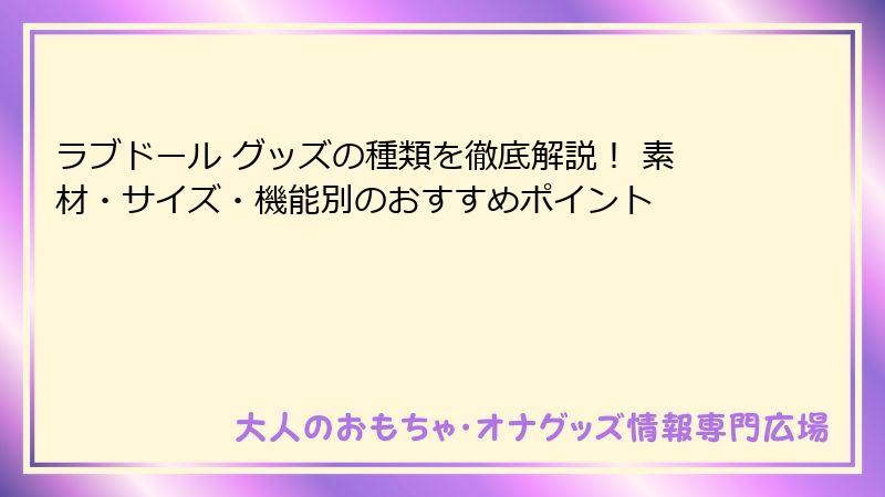 ラブドール グッズの種類を徹底解説！ 素材・サイズ・機能別のおすすめポイント