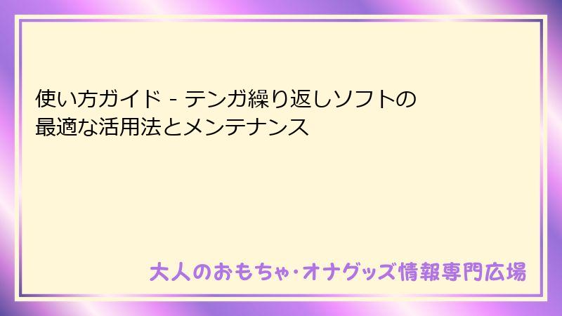 使い方ガイド - テンガ繰り返しソフトの最適な活用法とメンテナンス