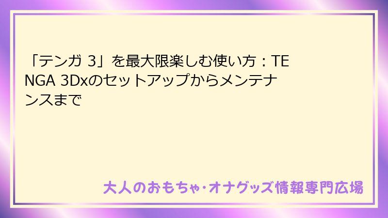 「テンガ 3」を最大限楽しむ使い方：TENGA 3Dxのセットアップからメンテナンスまで