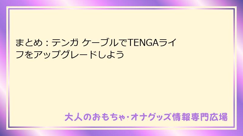 まとめ：テンガ ケーブルでTENGAライフをアップグレードしよう