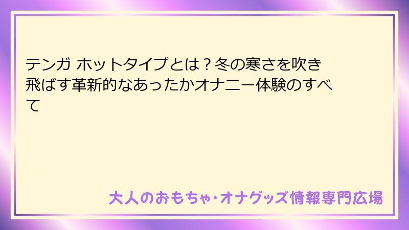 テンガ ホットタイプとは？冬の寒さを吹き飛ばす革新的なあったかオナニー体験のすべて