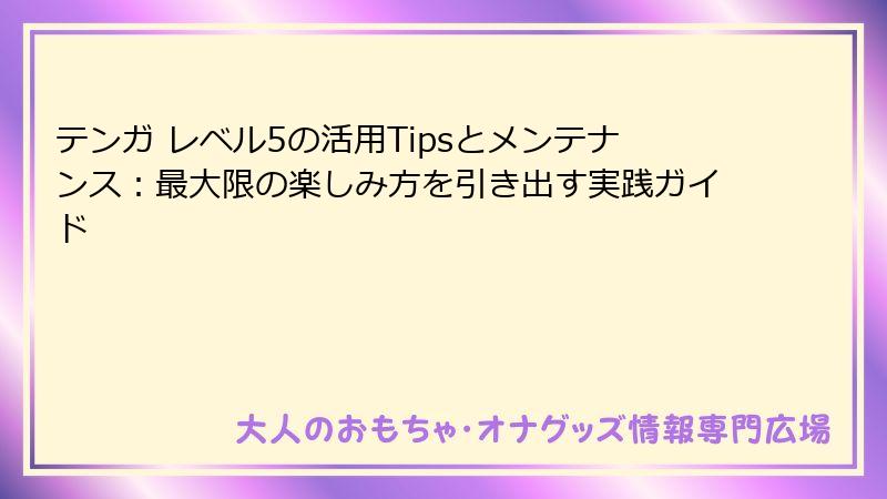 テンガ レベル5の活用Tipsとメンテナンス：最大限の楽しみ方を引き出す実践ガイド
