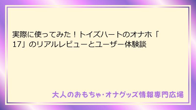 実際に使ってみた!トイズハートのオナホ「17」のリアルレビューとユーザー体験談