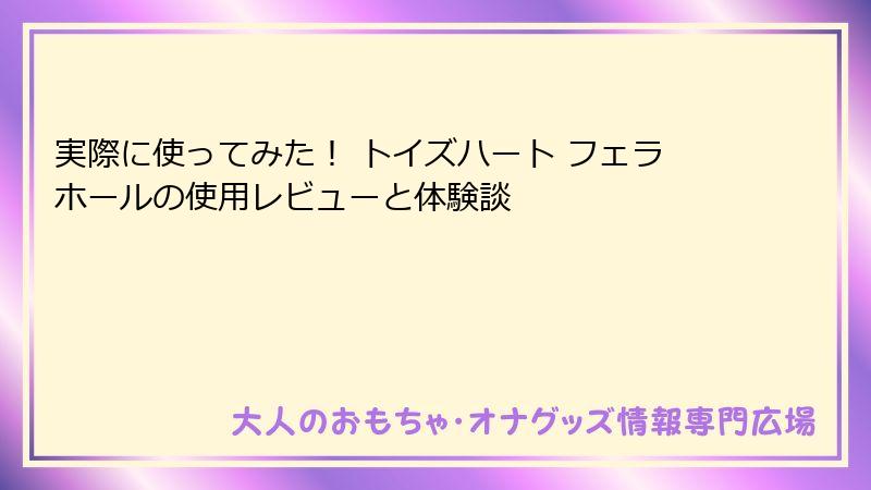 実際に使ってみた! トイズハート フェラホールの使用レビューと体験談