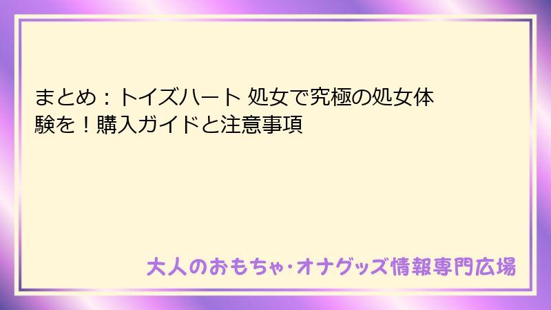 まとめ:トイズハート 処女で究極の処女体験を!購入ガイドと注意事項