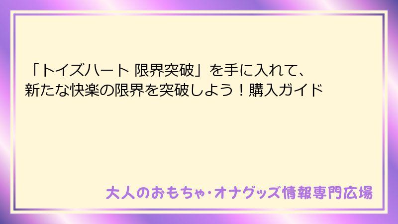 「トイズハート 限界突破」を手に入れて、新たな快楽の限界を突破しよう！購入ガイド