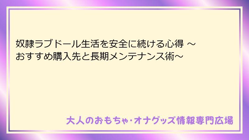 奴隷ラブドール生活を安全に続ける心得 ～おすすめ購入先と長期メンテナンス術～