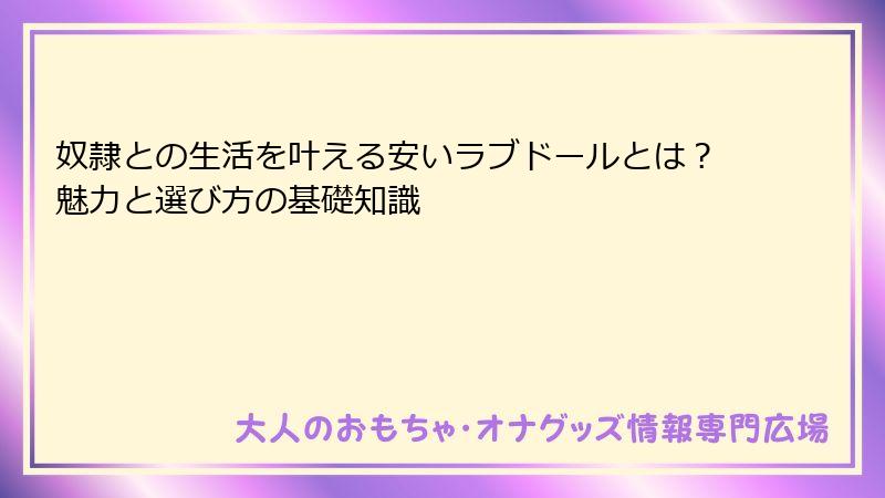 奴隷との生活を叶える安いラブドールとは？魅力と選び方の基礎知識