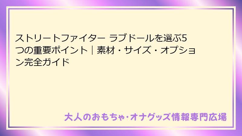 ストリートファイター ラブドールを選ぶ5つの重要ポイント｜素材・サイズ・オプション完全ガイド
