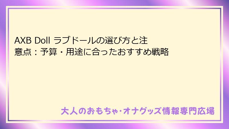 AXB Doll ラブドールの選び方と注意点:予算・用途に合ったおすすめ戦略