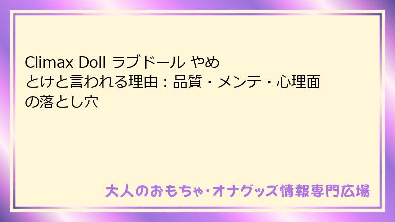 Climax Doll ラブドール やめとけと言われる理由：品質・メンテ・心理面の落とし穴