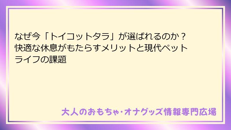 なぜ今「トイコットタラ」が選ばれるのか?快適な休息がもたらすメリットと現代ペットライフの課題