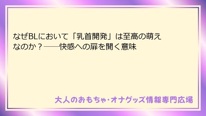 なぜBLにおいて「乳首開発」は至高の萌えなのか？――快感への扉を開く意味